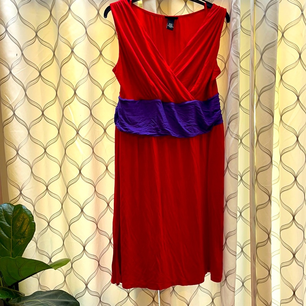 Lane Bryant red dress with purple waist detail